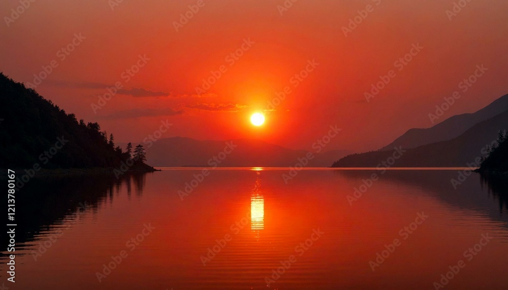 Obraz premium Serene Lake Sunset Reflection