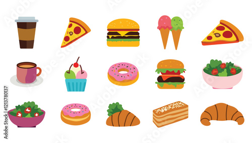 Food flat Illustration Icons set, Food Vector Art Illustration Clipart. set of food Illustration bundle	