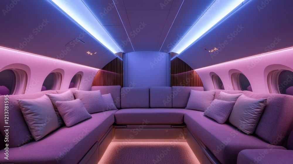A luxurious private jet interior featuring plush seating, ambient lighting, and a modern design, creating a serene and stylish travel environment. A luxurious private jet interior featuring plush seating, ambient lighting, and a modern design, creating a serene and stylish travel environment.