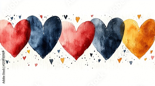 Watercolor hearts banner, love, romance, design, greeting card photo