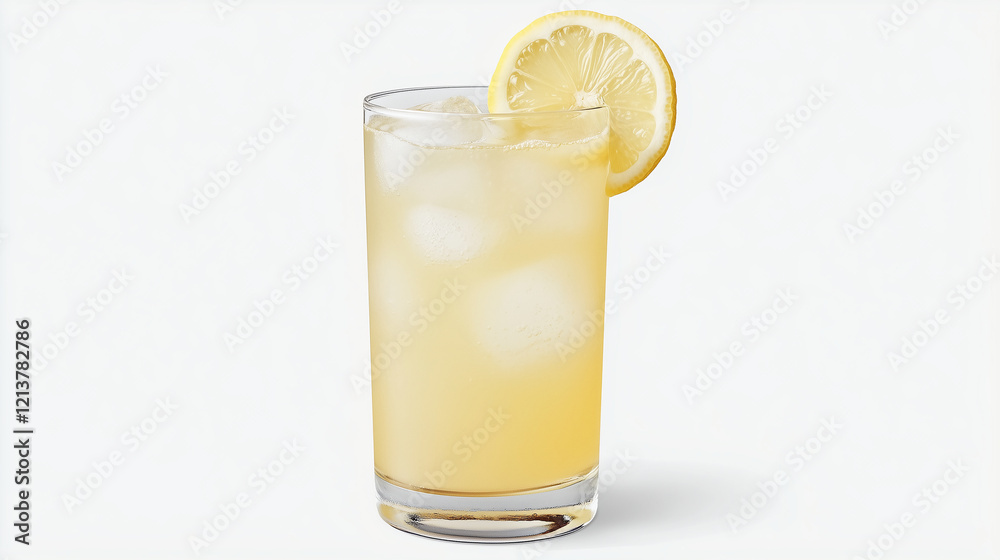 A glass of freshly made lemonade, with a lemon slice on the rim A glass of freshly made lemonade, with a lemon slice on the rim