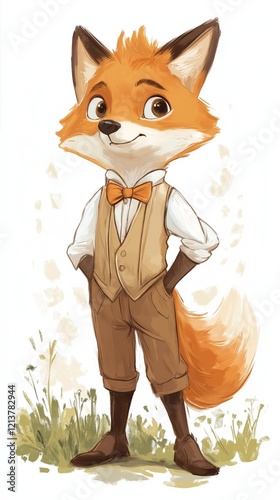 Fox in vintage attire with bow tie standing confidently