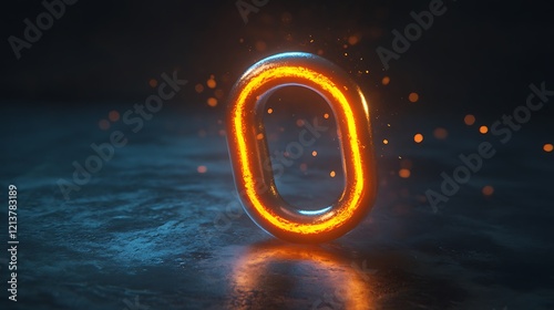 U-shaped magnet glowing with metallic particles being attracted to it on dark surface