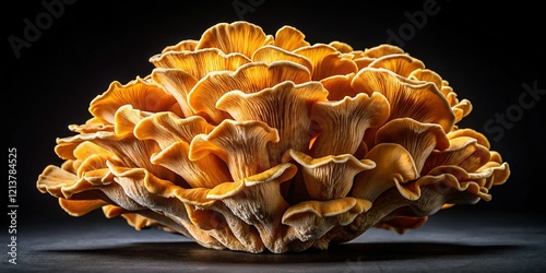 Close-up Hen of the Woods Mushroom on Black Background -  High-Resolution Stock Photo photo