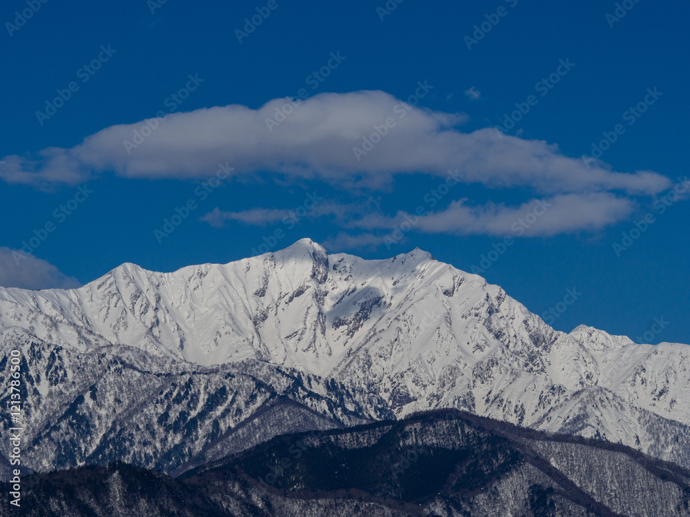 Fototapeta premium 快晴の空と冠雪の北アルプス 長野県白馬村