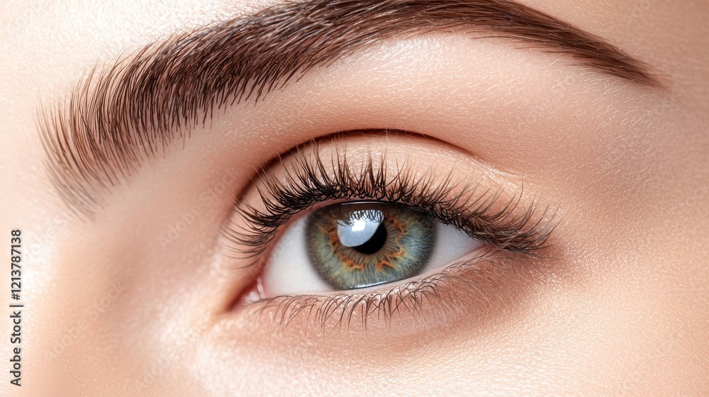 A close-up of a beautifully detailed eye, showcasing vibrant colors, long lashes, and well-groomed eyebrows. A close-up of a beautifully detailed eye, showcasing vibrant colors, long lashes, and well-groomed eyebrows.