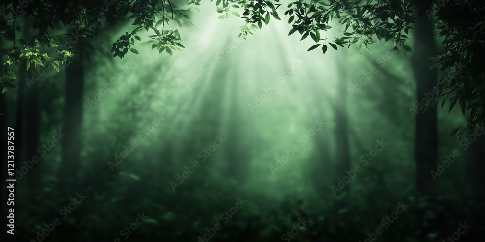 Sunlight rays shining through tree canopy in forest. Nature and tranquility themes Sunlight rays shining through tree canopy in forest. Nature and tranquility themes