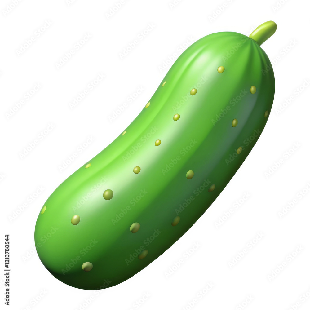 Green cucumber with smooth surface and dotted texture on white background