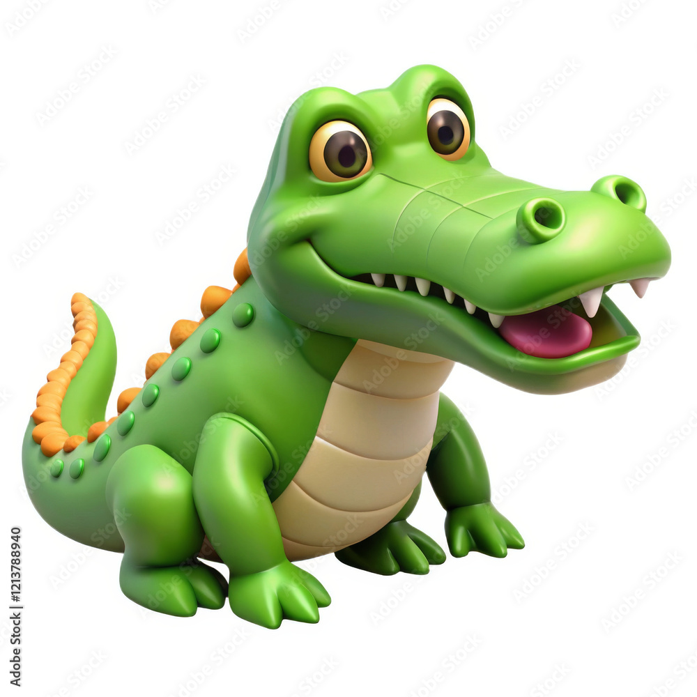 Fototapeta premium cute green cartoon crocodile with cheerful expression and orange spines