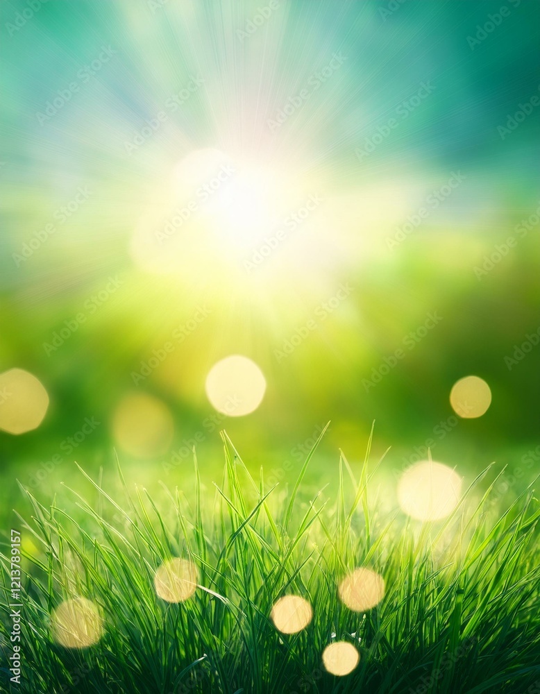 Fototapeta premium green spring abstract blurred background with sun and lights