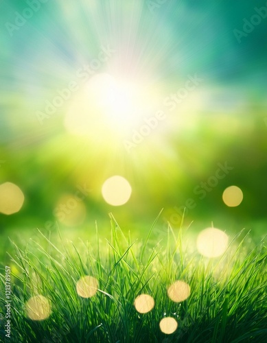 green spring abstract blurred background with sun and lights