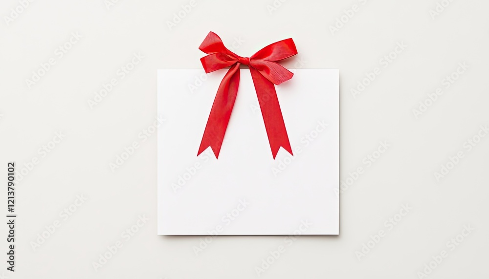 A beautifully wrapped gift box with a vibrant red bow resting on a clean white surface A beautifully wrapped gift box with a vibrant red bow resting on a clean white surface