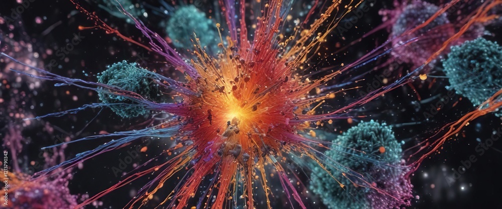 Fototapeta premium Colorful abstract 3D particles mesh in motion, technology, futuristic, vibrant