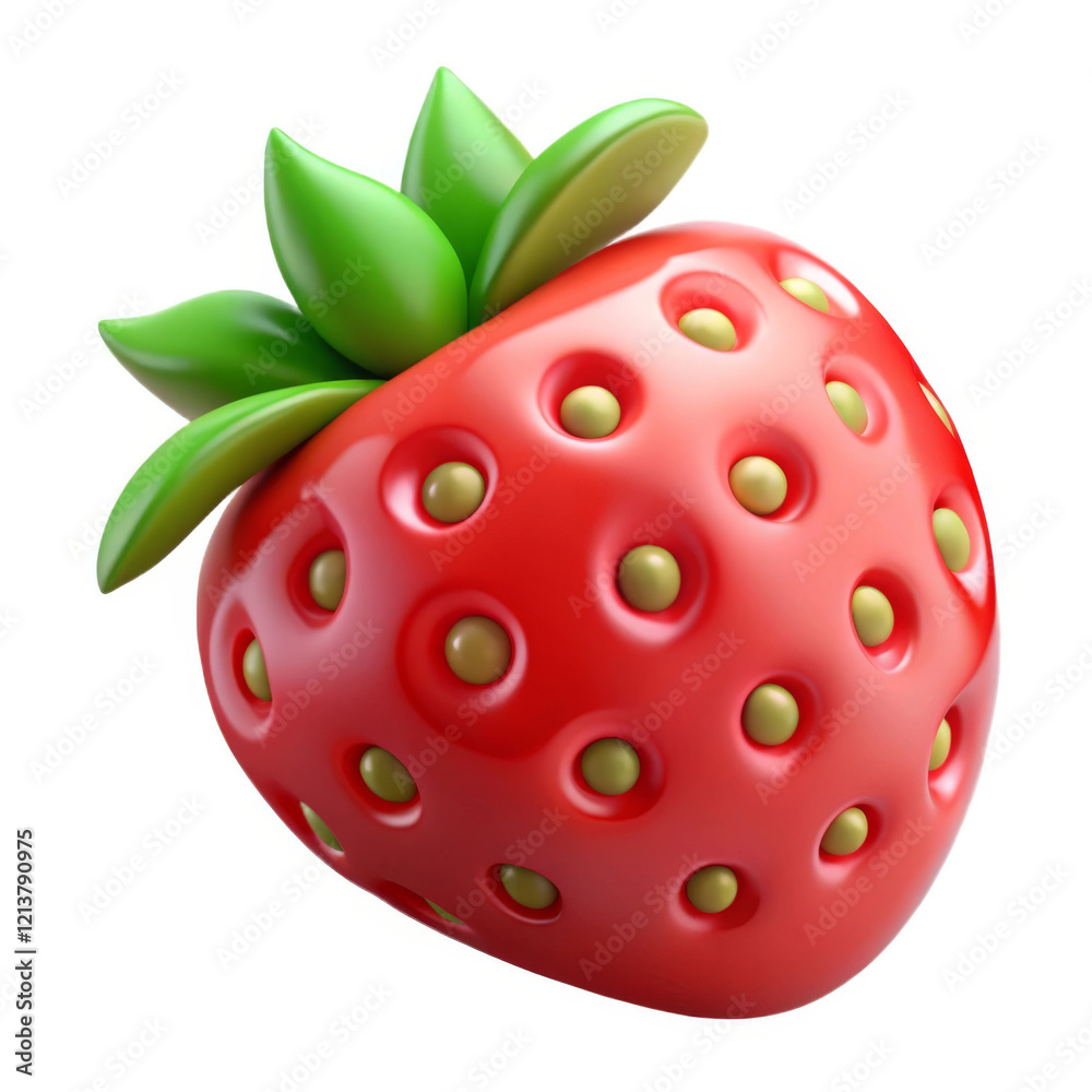 Obraz premium vibrant 3D illustration of strawberry with green leaves and golden seeds