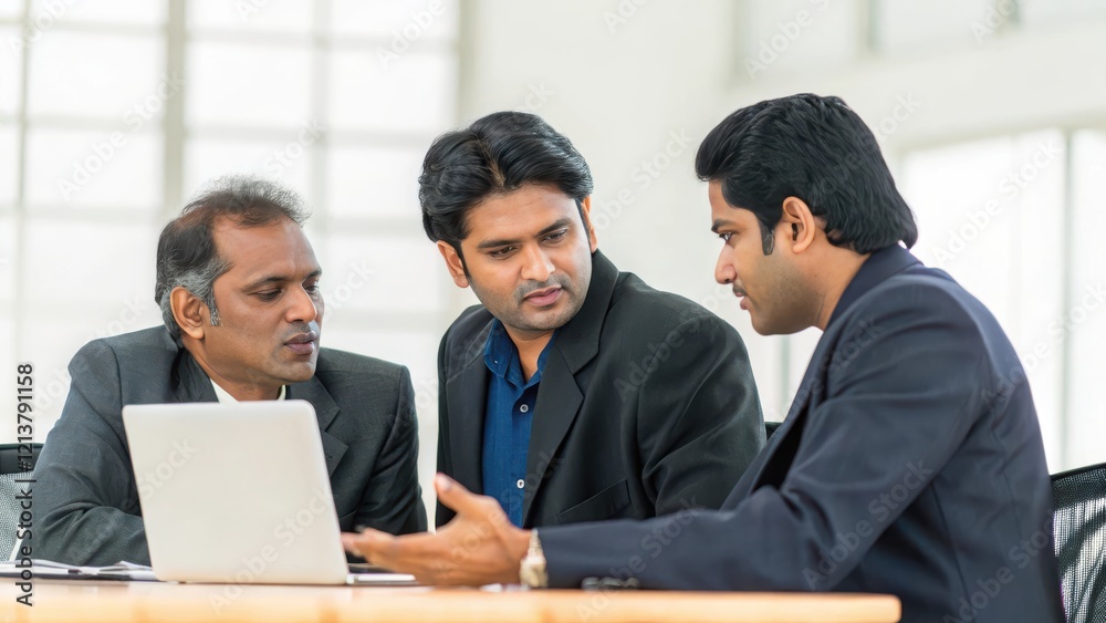 Business Collaboration in Indian Office Space - Indian professionals discussing business strategies and goals in a well-designed office space.
Business Collaboration in Indian Office Space - Indian professionals discussing business strategies and goals in a well-designed office space.