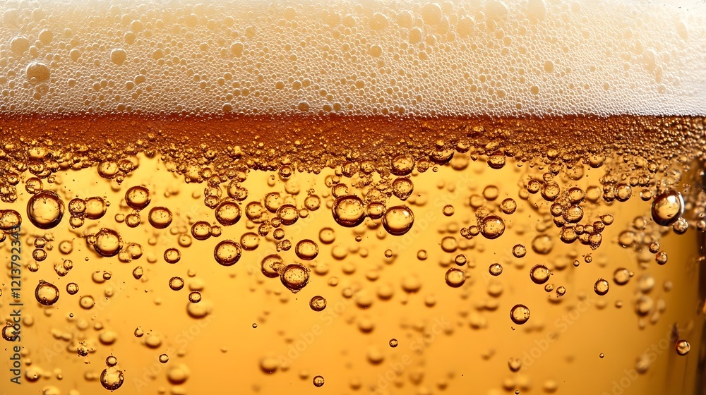 Flowing Light Beer with Carbonation Bubbles and Foam in Horizontal Frame Flowing Light Beer with Carbonation Bubbles and Foam in Horizontal Frame
