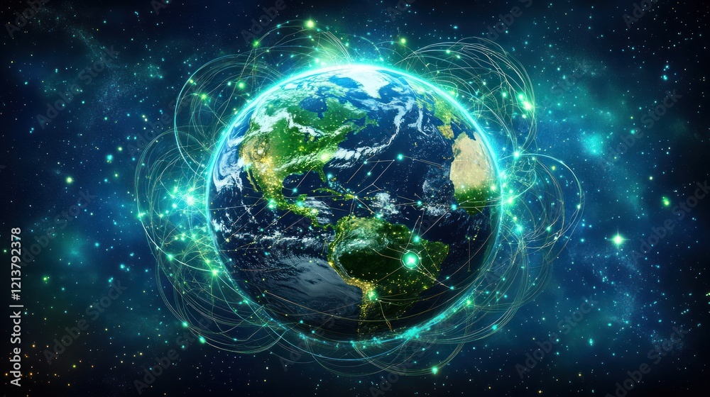 Earth with network connections in outer space Earth with network connections in outer space