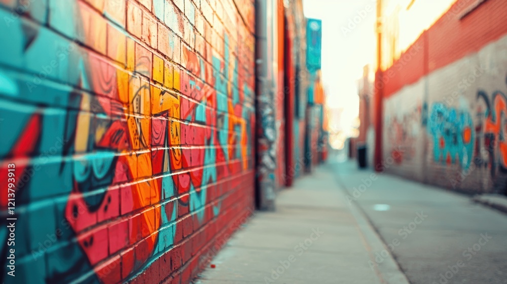 Fototapeta premium Vibrant Graffiti Art on Brick Wall in Urban Alleyway