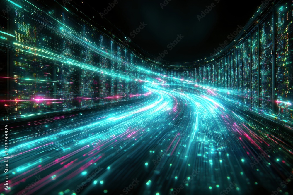 Light trails in futuristic digital cityscape at night Light trails in futuristic digital cityscape at night