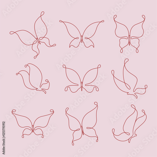 Set of line art butterfly tattoo