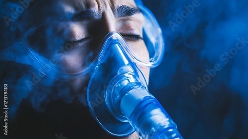 Person Using a Nebulizer Mask for Respiratory Treatment