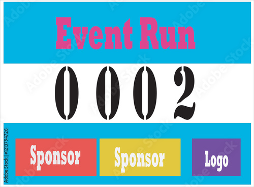Blue colored marathon number bib isolated on white