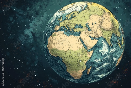 Vintage-style illustration of planet Earth depicted in colorful engraving vector 