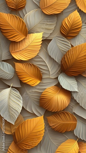 Seamless Abstract Decorative 3D Leaves Pattern Background with Elegant Minimalist Color Palette