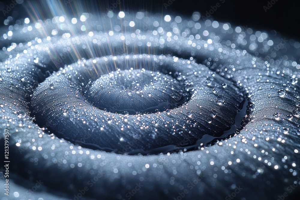 Fototapeta premium Dewy spiral pattern with sparkling light closeup