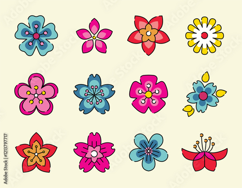Set of floral blossom illustration color