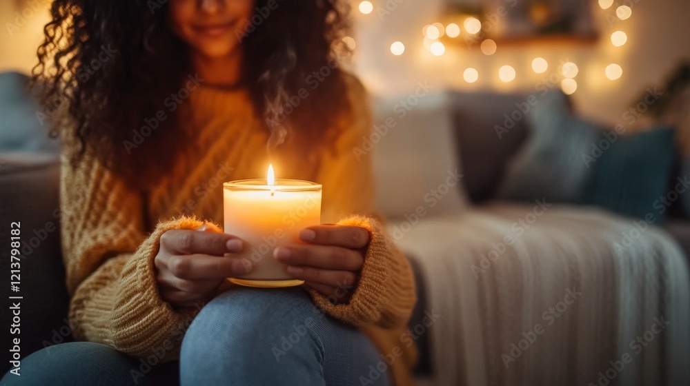 Close Up of Person Holding Scented Candle with Soft Lighting Close Up of Person Holding Scented Candle with Soft Lighting