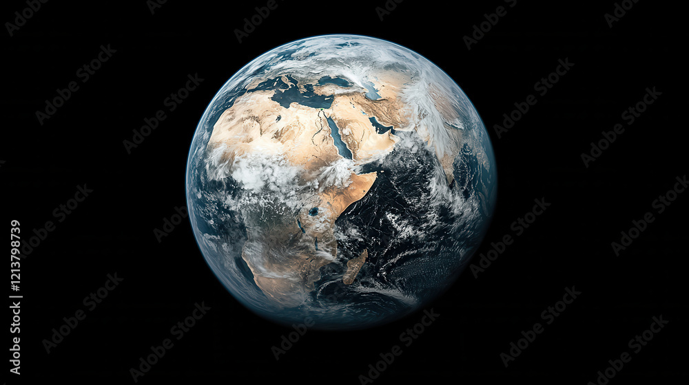 Fototapeta premium space based view of Earth showcasing continents, oceans, and cloud formations, highlighting planet natural beauty and atmospheric details