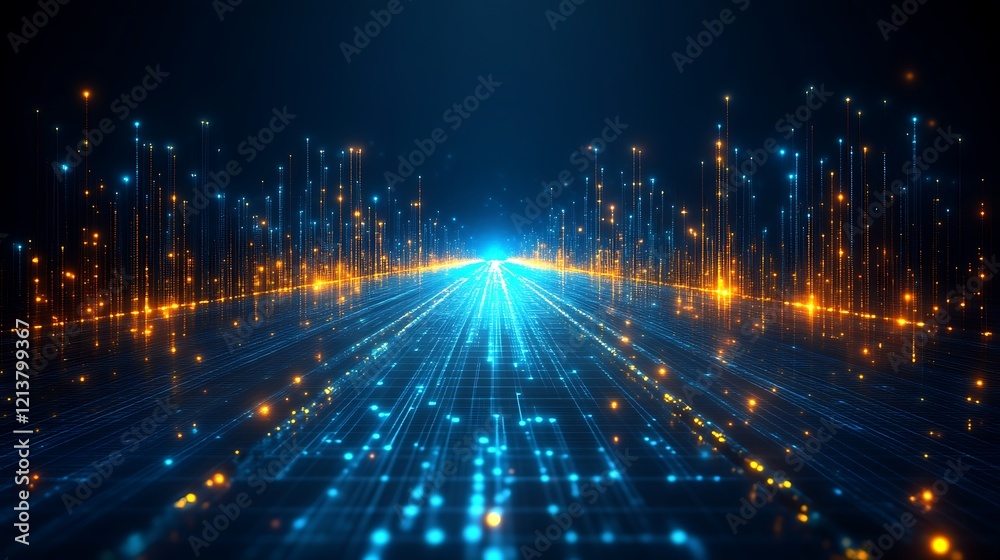 Fototapeta premium Digital Cityscape Illuminating Data Flow Network