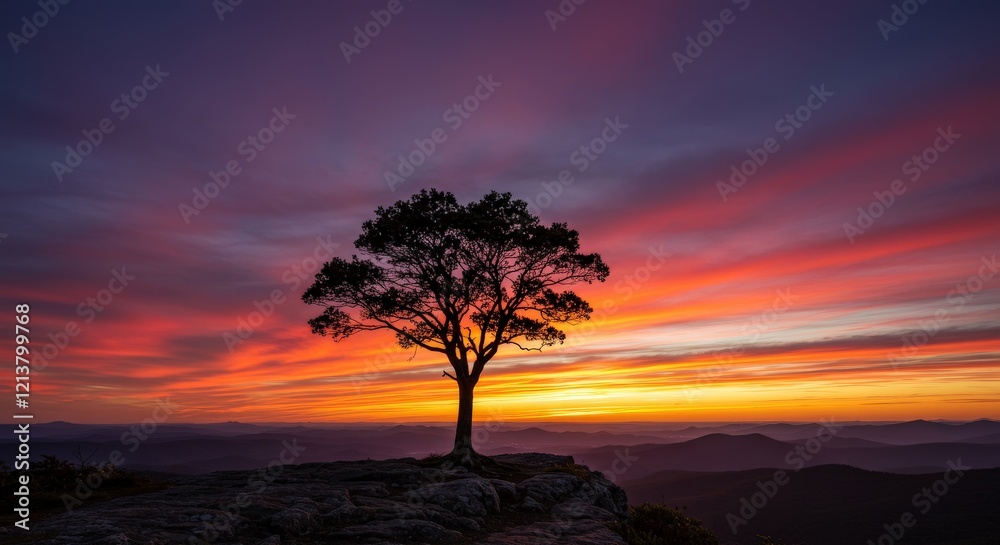 Tree on cliff edge during sunset