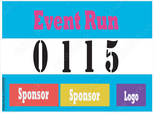 Blue colored marathon number bib isolated on white