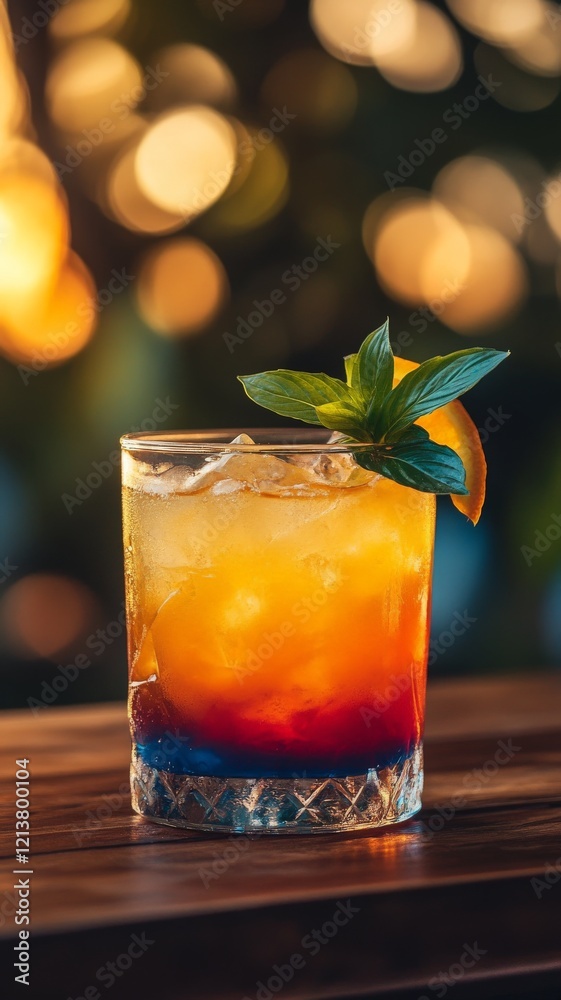 tropical cocktail served on a wooden table tropical cocktail served on a wooden table