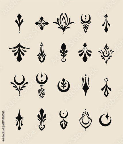 Set of ornamental tattoo symbol, icon, logo