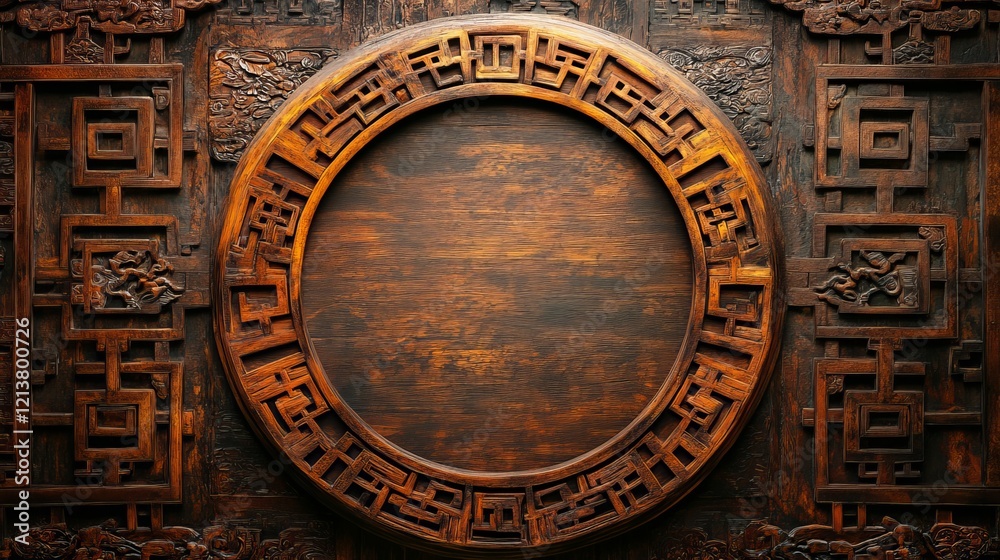 Fototapeta premium Captivating Wooden Wall Featuring Intricate Circular Design Evoking Warmth and Natural Aesthetic Beauty