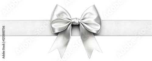 silver bow with long ribbon isolated on white background