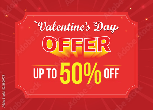 Happy Valentine's Day Sale social media feed template, Vector illustration template, up to 50% off, 60% off, 70% off, Valentine's Offer, 14 February, red background, Offer template.