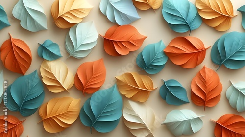 Seamless Decorative 3D Leaves Pattern Abstract Background