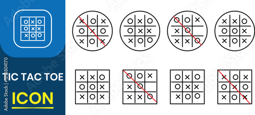 Tic tac toe children game icon set. Grunge seamless banner design with crosses and circles. Nougats and win. Play a tic-tac-toe draw. Vector illustration.