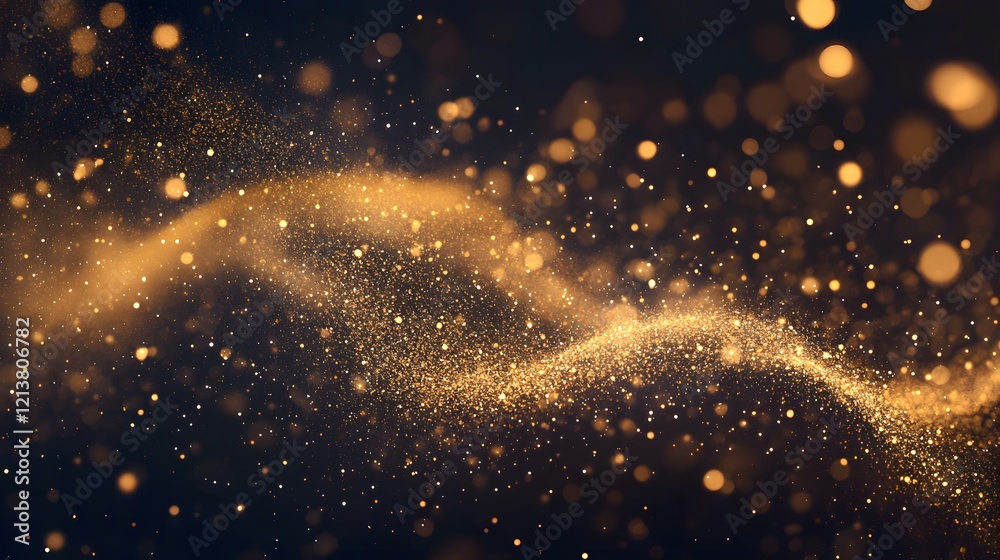 Fototapeta premium Golden Glitter Sparkles Flowing Dark Background