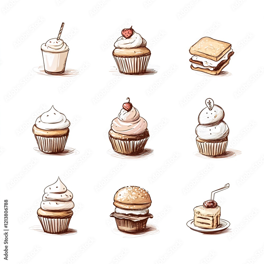 Delicious desserts and burger illustrations; bakery menu design Delicious desserts and burger illustrations; bakery menu design