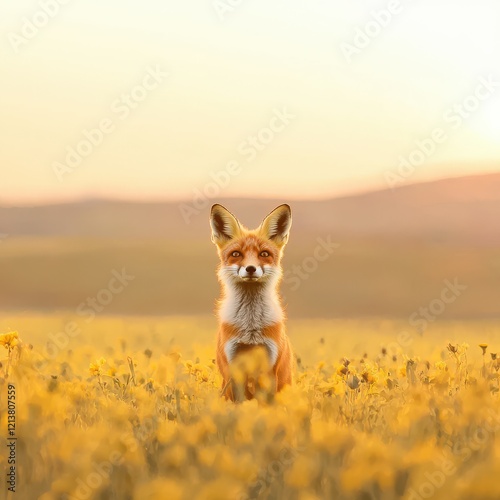 Curious fox observing in a sunlit meadow wildlife closeup nature's beauty natural environment perspective on wildlife photo