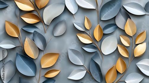 Seamless Abstract Decorative 3D Leaves Pattern Background