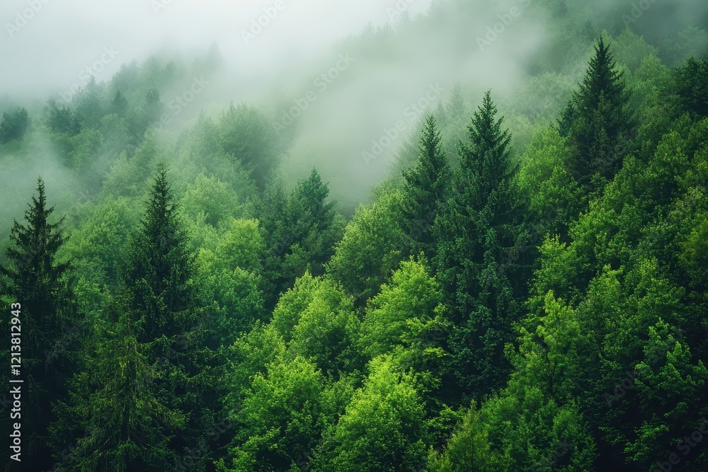 Misty mountain forest, green trees, fog, nature, aerial view, landscape, wallpaper Misty mountain forest, green trees, fog, nature, aerial view, landscape, wallpaper