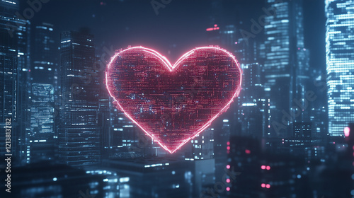 Neon Heart over Cityscape: ...