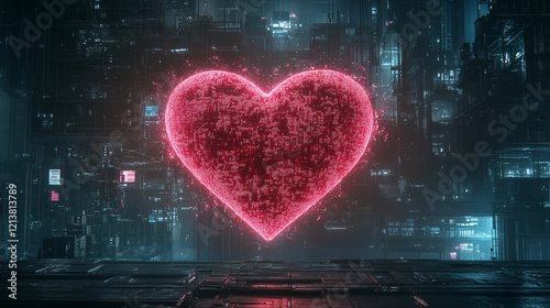Cyberpunk Heart: A glowing,...