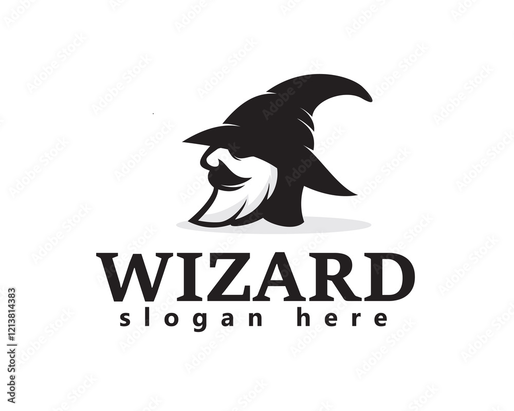 Fototapeta premium creative bearded man with wizard hat logo design